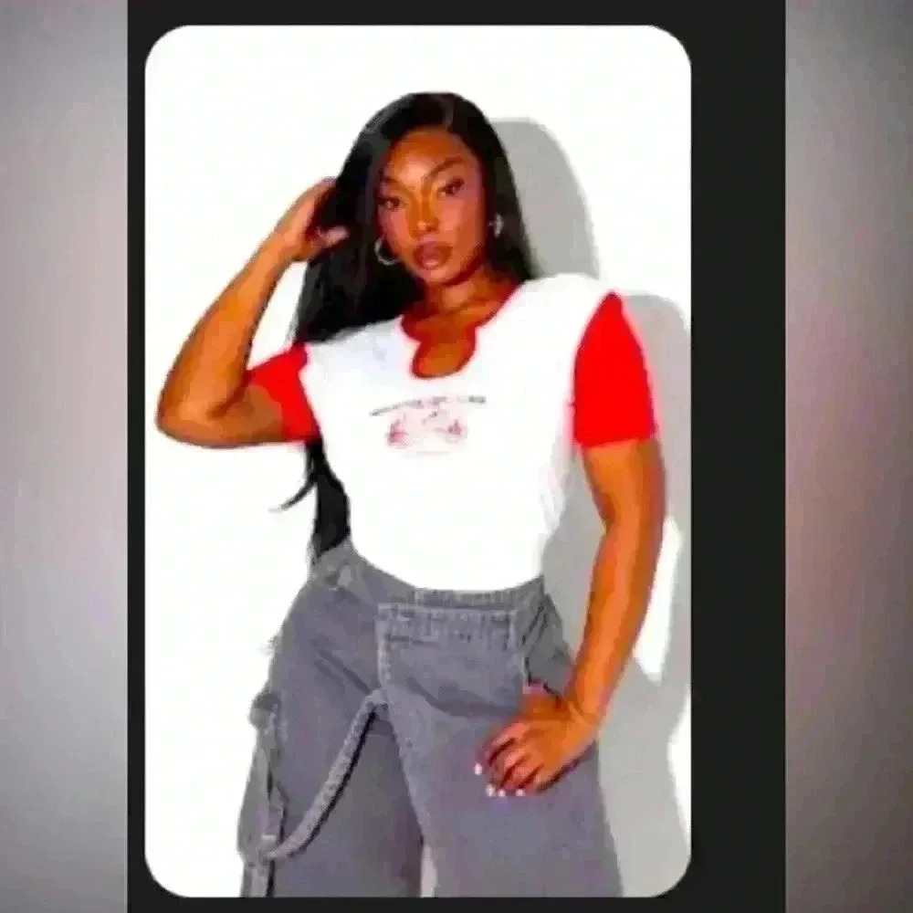 Plus White Notch Neck  Mountain Graphic Cropped T-shirt